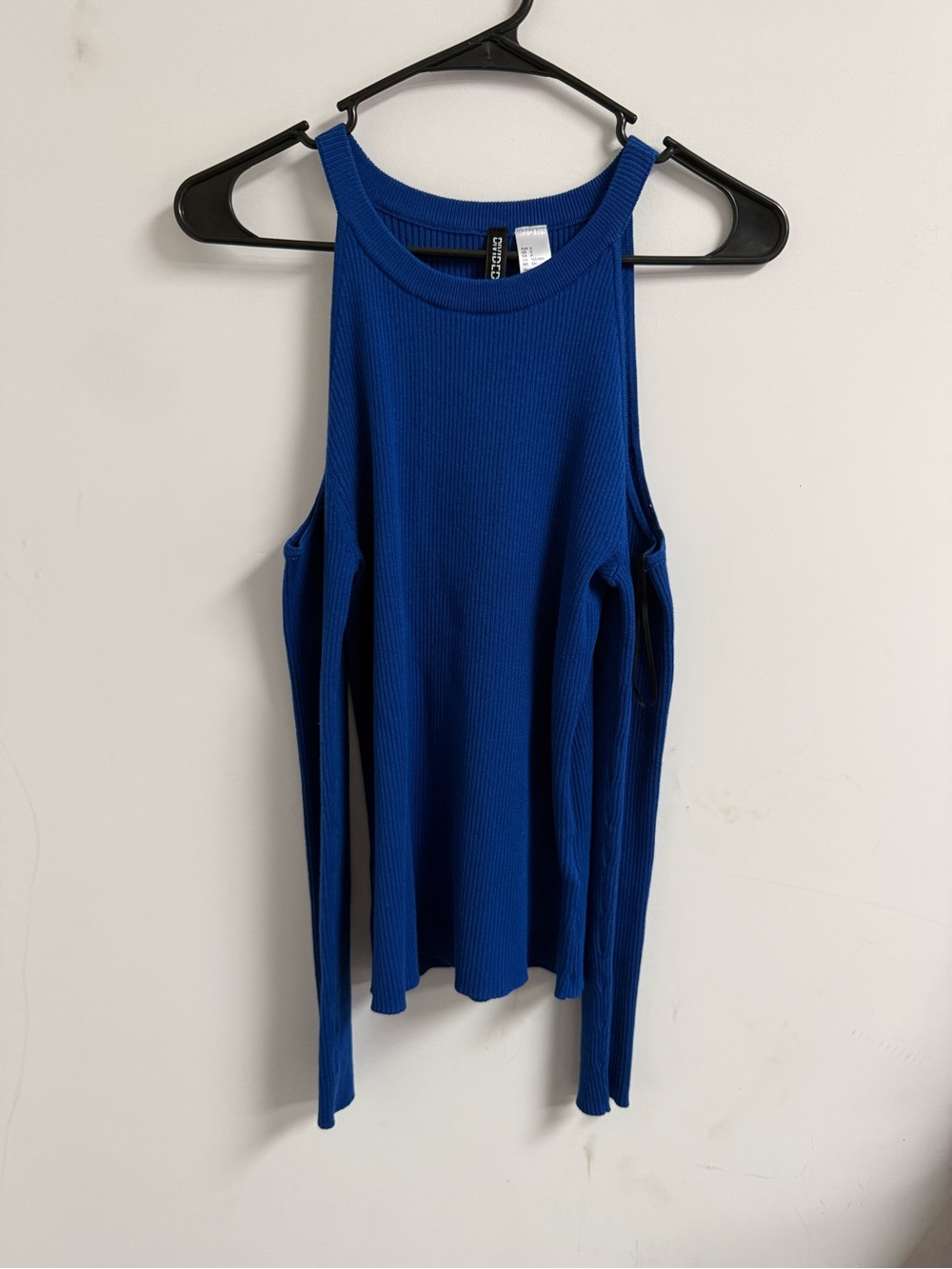 Divided Bold Blue Ribbed Cold-Shoulder Tank